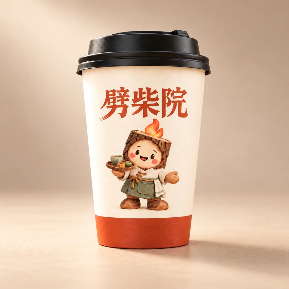 印着阿柴与劈柴院字标的外带纸杯