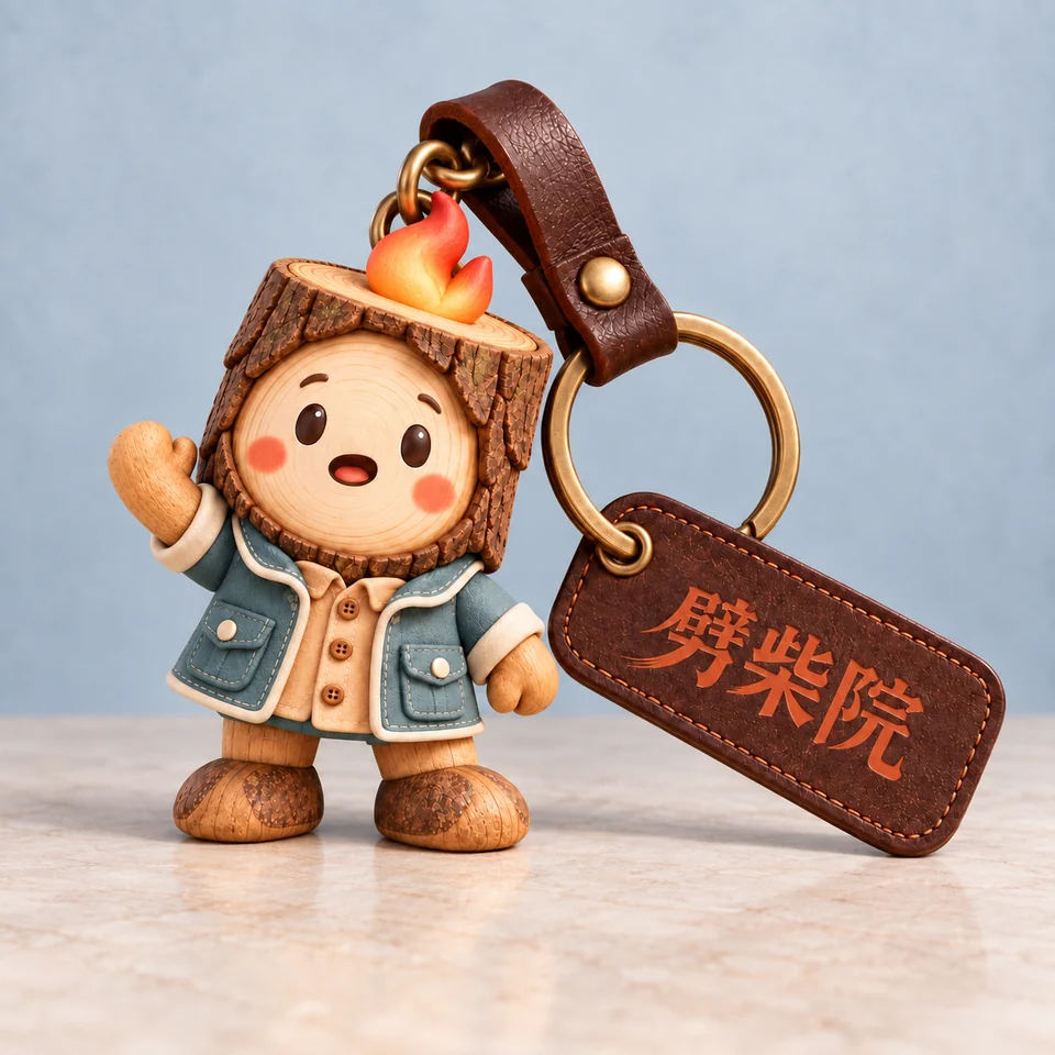 穿蓝色外套的阿柴钥匙扣,配劈柴院皮质吊牌