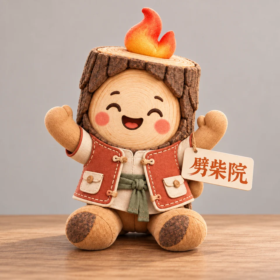 穿红色马甲、举起双手微笑的阿柴毛绒玩具
