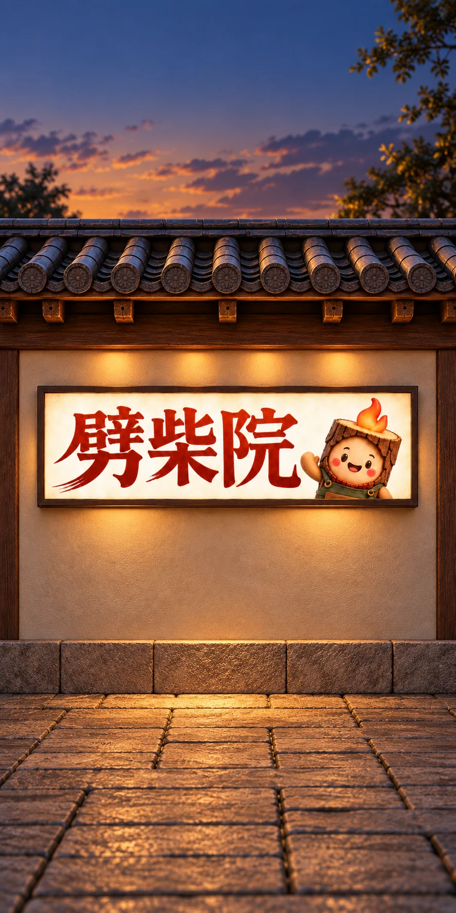 正面展示劈柴院字标与阿柴的招牌灯箱