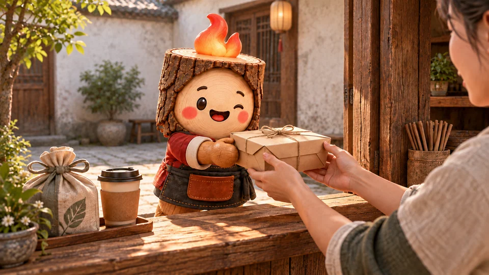 阿柴在院落窗口将打包好的热菜递给客人